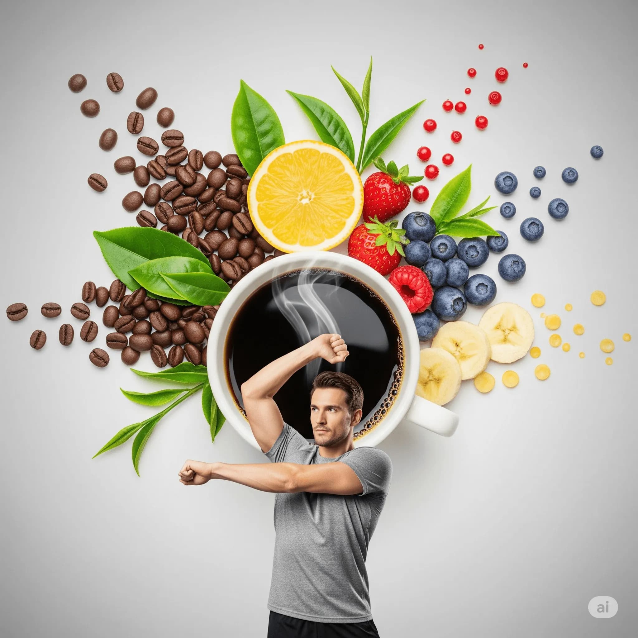 Homem preparando pré-treino natural com alimentos e suplementos naturais